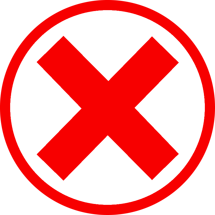 Red 'X' mark icon symbolizing error, for incorrect action on white background